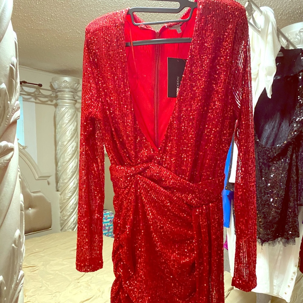 Fashion Nova sequin red dress NWT